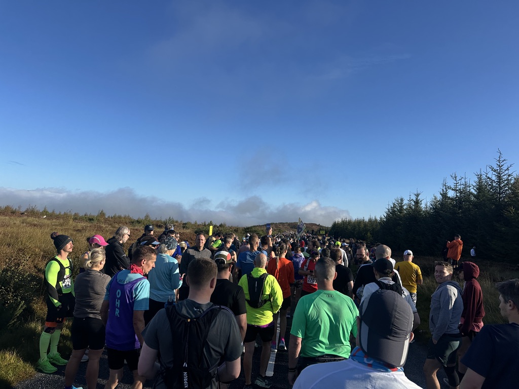 Race morning — sunny skies, mid-40s, perfect conditions